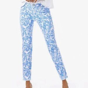 Lilly Pulitzer Kelly High Rise Resort White Aqua Lounge Skinny Ankle Pant 10 NWT